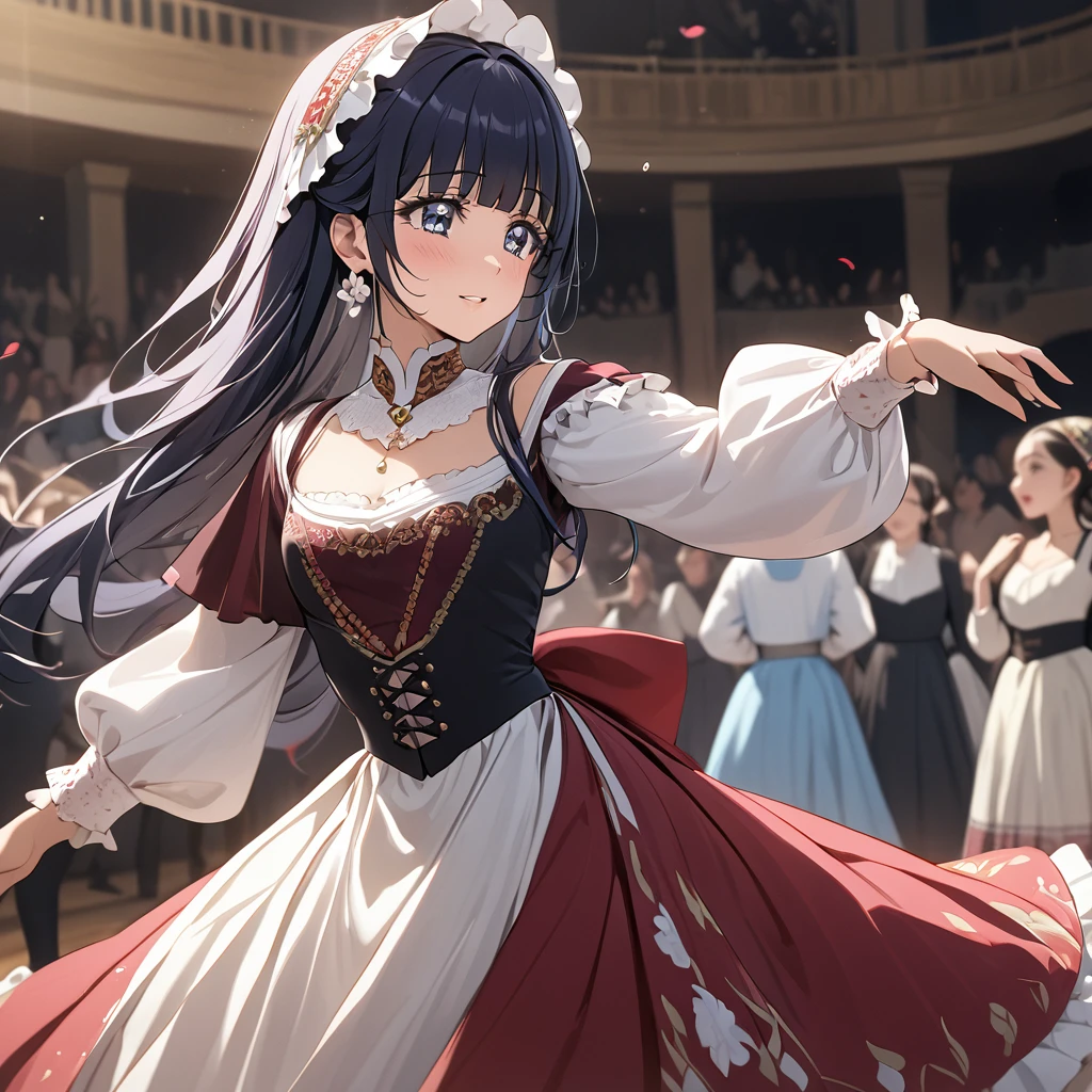 ((Highest quality)), ((masterpiece)), (detailed), （Perfect Face）、The woman is Reika Aoki with semi-long hair、A woman is dancing Georgian dance in Georgian dance costume