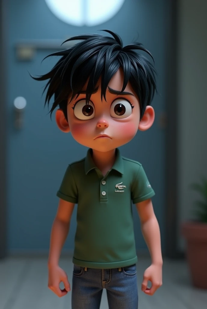 Inside Out 2 character Anxiety Black hair Lacoste shirt and jeans from Inside Out 2