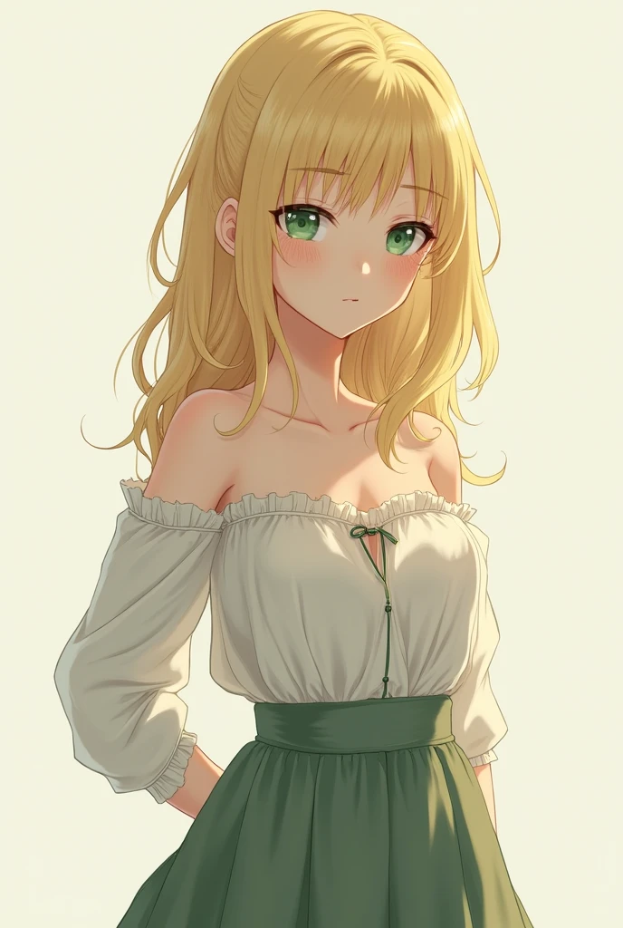 Realistic anime girl blonde green eyes full body