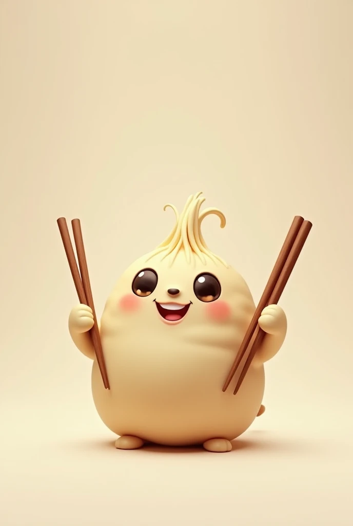 Small Cute naughty smiling dumpling character with little hands with chopsticks