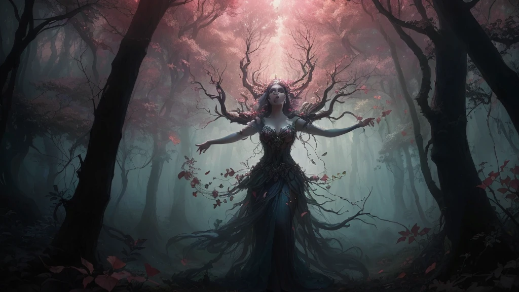 arafed woman in a forest with a tree in her hands, queen of the forest, goddess of the forest, dark fantasy style art, forest dryad, dark fantasy art, dryad in the forest, beautiful fantasy art, 4k fantasy art, beautiful elegant dryad, fantasy dark art, dark fantasy artwork, dryad, the oracle of trees
