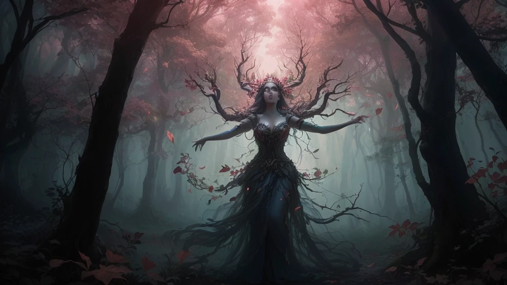arafed woman in a forest with a tree in her hands, queen of the forest, goddess of the forest, dark fantasy style art, forest dryad, dark fantasy art, dryad in the forest, beautiful fantasy art, 4k fantasy art, beautiful elegant dryad, fantasy dark art, dark fantasy artwork, dryad, the oracle of trees