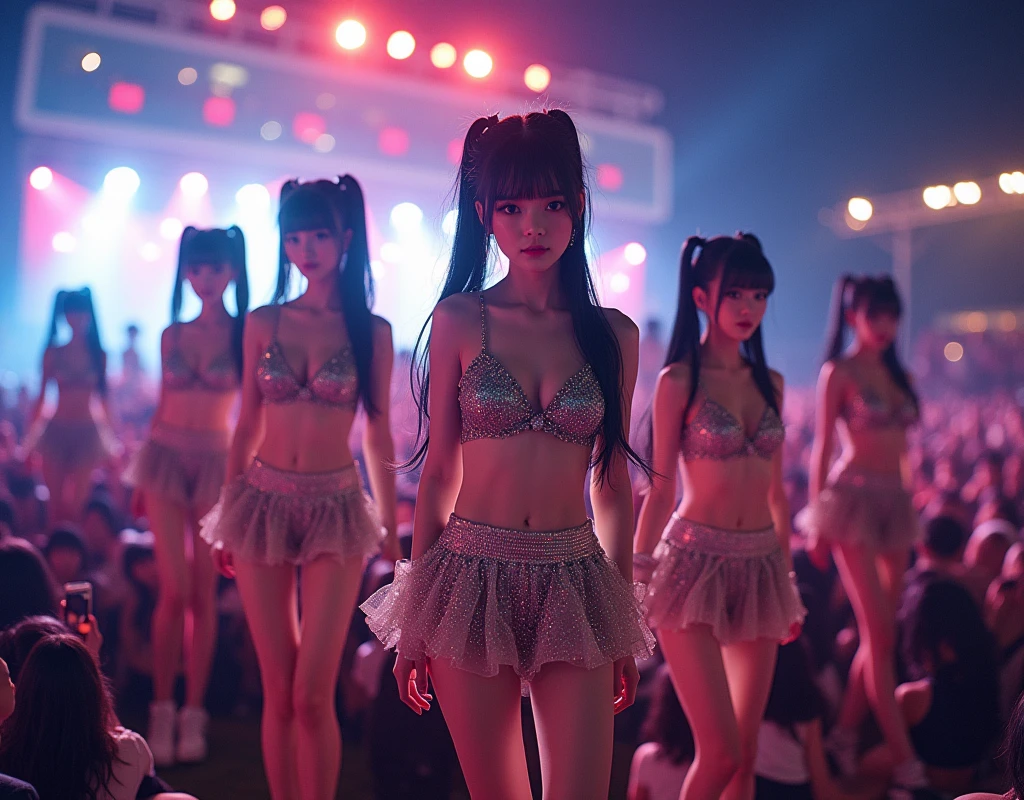 (((((Japanese Clone-girls=Myself))))), (((Super Best masterpiece Clone-girls Raw Photography Art))), (((16K, Highest quality, Ultra-high resolution, RAW Photos))), (((It&#39;s so unrealistic., With unparalleled depiction, With an unfathomable sight, An unprecedented and shocking worldview, Clone-girls: In a world of mass reproduction, Ultra-realistic))), (((Japanese Girls, Watanabe-Mayu, 22yo, Small face, Thick black hair, Ponytail Hair, Dark Eyes, Mature face, Cute Smile, Smiling face, A gentle gaze, (((Very pleasant look)))))), (((Very beautiful detailed girls, Accurate body structure, Accurate body movements, Very detailed body, (((Super big breasts, Large bulge of ample breasts)))))), (((Idol group stage costumes, Short skirt, hour々I can see your pants, Cleavage Emphasis, Emphasise the fullness of your breasts))), ((((((((Very detailed, Myself cloning, Depiction of splitting oneself, 1Myself girl→1,000,000,000,000,000,000,000,000,000,000Myself cloning girls)))))))), (((((((Myself clone-girlsから, Myself keeps multiplying, (Very detailed and intricate, To the exact, Flawless, (((In the same female body,With the same face, With the same hairstyle, In the same clothes, At the same height, 同じSuper big breastsである))), In a detailed depiction), 1,000,000,000,000,000,000,000,000,000,000 people))))))), (((((Myself girls only))))), (((((1,000,000,000,000,000,000,000,000,000,000Myself girls))))), (((((Very detailed depiction, A singing and dancing Myself idol group, At the outdoor stage at night, A splendid dance performance, Over 100 people, Gaze into the audience, Fun and powerful singing, Dance with unified group movements))))), (((Very detailed, The auditorium is packed, The whole audience is Myself&#39;s crowd, Dressed differently from idol groups))), (Seven-coloured stage lighting, Shining a bright light on the idol group), (((((The camera focuses on idol groups., Clear and accurate perspective depiction, Ultra-wide field of view, Focus on the average value of the image))))), The best dance performance ever, Myself and the others were going crazy and the atmosphere was at its peak.