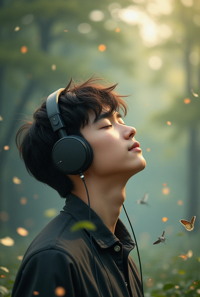 Young man listening to music 