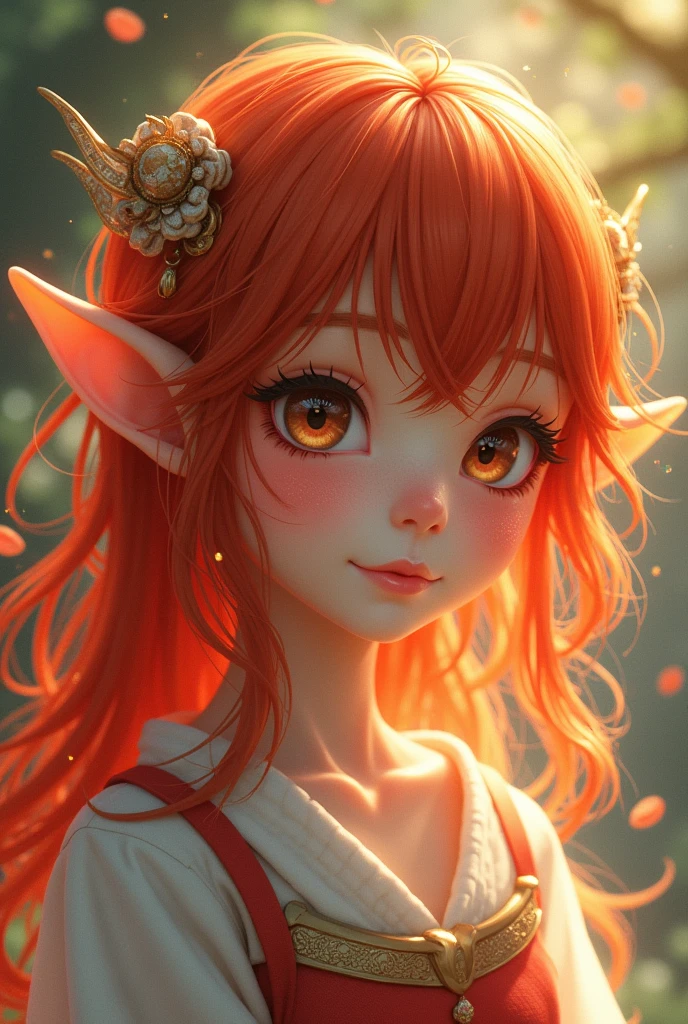 1 Japanese elf girl, red haired and brown eyed