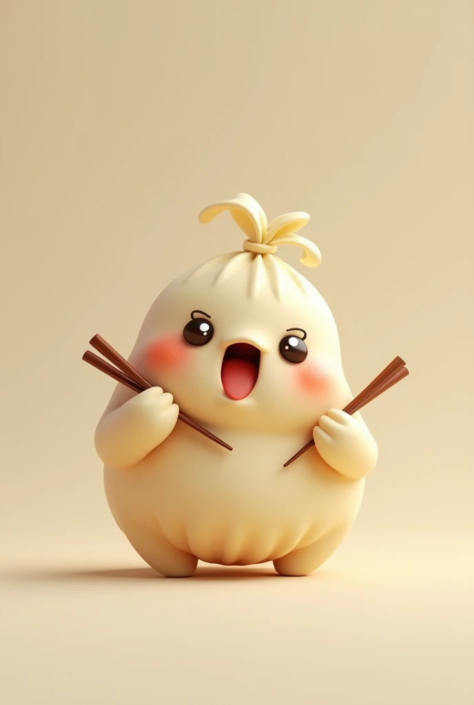 Small Cute naughty smiling dumpling character with little hands and take chopsticks