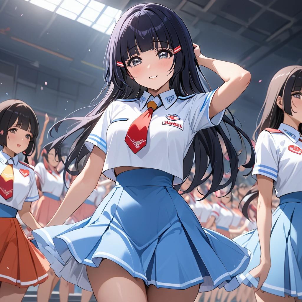 ((Highest quality)), ((masterpiece)), (detailed), (Perfect Face)、The woman is Reika Aoki with semi-long hair、The woman is a member of the North Korean Joy Squad and is dancing for the General in a Joy Squad costume.