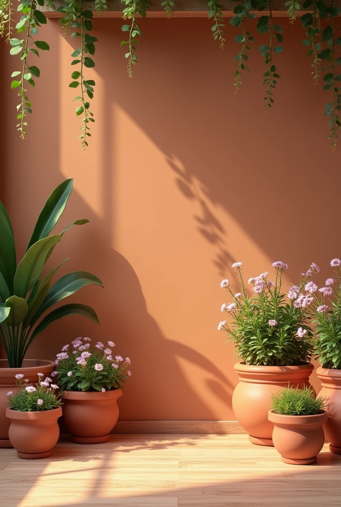 Créer un background marron avec décoration de pot de fleur pour un photo studio