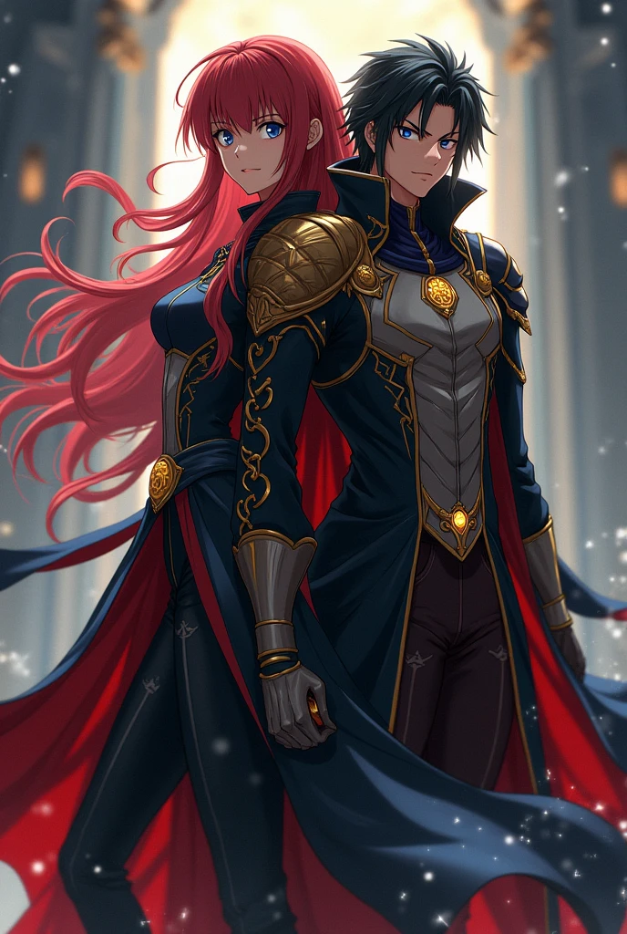 A wallpaper of Erza Scarlet with me as her husband. I'm black haired, black eyes, have an introvert personality. He is wearing a blackgold assassin uniform.