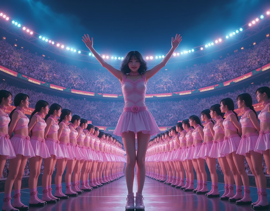 (((((Japanese Clone-girls=Myself))))), (((Super Best masterpiece Clone-girls Raw Photography Art))), (((16K, Highest quality, Ultra-high resolution, RAW Photos))), (((It's so unrealistic., With unparalleled depiction, With an unfathomable sight, An unprecedented and shocking worldview, Clone-girls: In a world of mass reproduction, Ultra-realistic))), (((Japanese Girls, Watanabe-Mayu, 22yo, Small face, Thick black hair, Semi-long hair, Dark Eyes, Mature face, Cute Smile, Smiling face, A gentle gaze, (((Very pleasant look)))))), (((Very beautiful detailed girls, Accurate body structure, Accurate body movements, Very detailed body, (((Super big breasts, Large bulge of ample breasts)))))), (((Idol group stage costumes, Short skirt, hour々I can see your pants, Cleavage Emphasis, Emphasise the fullness of your breasts))), ((((((((Very detailed, Myself cloning, Depiction of splitting oneself, 1Myself girl→1,000,000,000,000,000,000,000,000,000,000Myself cloning girls)))))))), (((((((Myself clone-girlsから, Myself keeps multiplying, (Very detailed and intricate, To the exact, Flawless, (((In the same female body,With the same face, With the same hairstyle, In the same clothes, At the same height, 同じSuper big breastsである))), In a detailed depiction), 1,000,000,000,000,000,000,000,000,000,000 people))))))), (((((Myself girls only))))), (((((1,000,000,000,000,000,000,000,000,000,000Myself girls))))), (((((Very detailed depiction, A singing and dancing Myself idol group, At the outdoor stage at night, A splendid dance performance, Over 100 people, Gaze into the audience, Fun and powerful singing, Dance with unified group movements))))), (((Very detailed, The auditorium is packed, The whole audience is Myself's crowd, Dressed differently from idol groups))), (Seven-coloured stage lighting, Shining a bright light on the idol group), (((((The camera focuses on idol groups., Clear and accurate perspective depiction, Ultra-wide field of view, Focus on the average value of the image))))), The best dance performance ever, Myself and the others were going crazy and the atmosphere was at its peak.