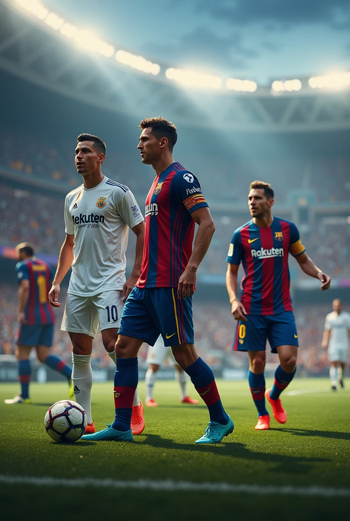On the opposing side, Cristiano Ronaldo led his team, composed of the best players from across the globe. Messi was by his side, ready to weave through the Avengers' defense with his signature dribbles. Mbappé, known for his blistering pace, prepared to sprint down the wings, while Neuer guarded the goal with the confidence of a seasoned veteran