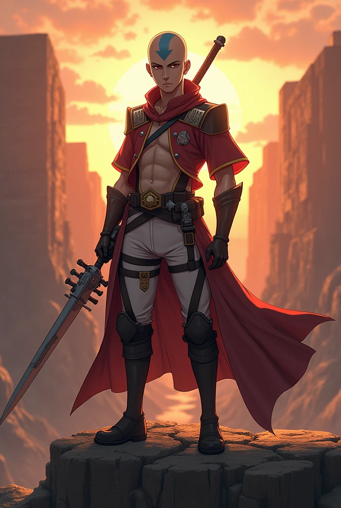 Best quality, Avatar Aang, On the wall, Anime, Eren's uniform, Attack on Titan weapon, Above the wall, Attack on Titan