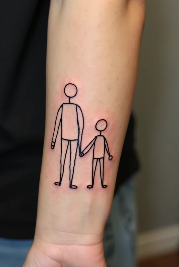 Meaning of a family of three with names and dates of birth. Geometric style simple tattoo manuscript forearm location