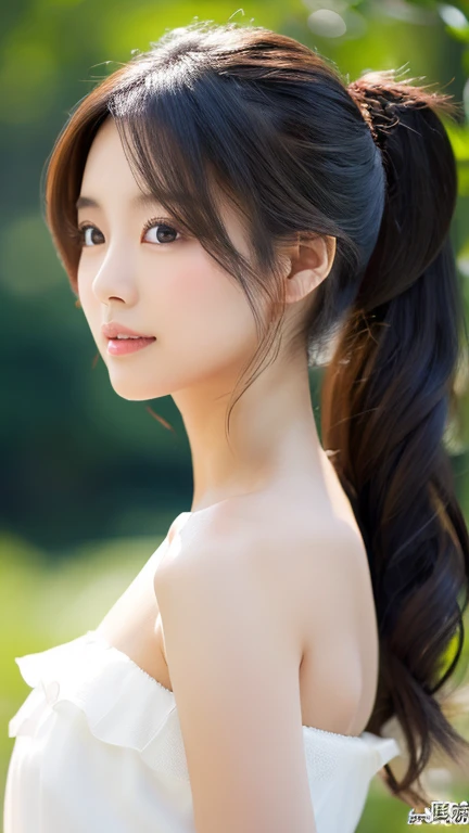 Beautiful 2 Japanese woman、slender、masterpiece、High resolution、Realistic、ponytail、Stylish white dress、Shoulders out、Natural skin texture