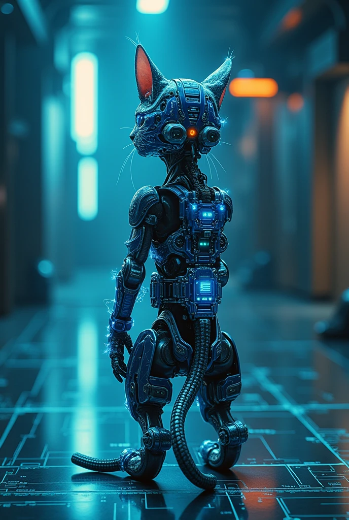 (masterpiece:1.2,Superior Quality,mirror-like,Cinematic Experience,Realistic:2.0,RAW Photos:2.0,Very detailed),8k,wallpaper,(Representing blueprints through holograms:2.0),(Cat standing up:2.0),Cat Cyborg,(Cat Cyborgの設計図:2.0),(Draw a back view:2.0),(Avant-garde design:2.0),(Drawing out detailed designs:2.0),(Numerous notes on configuration:2.0),