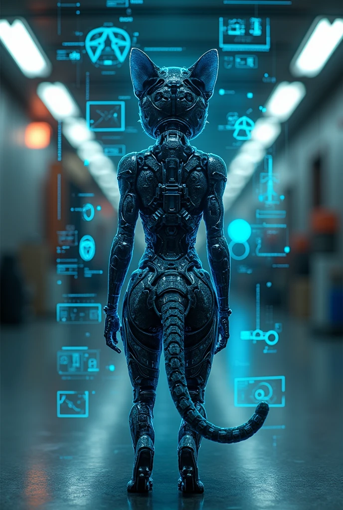 (masterpiece:1.2,Superior Quality,mirror-like,Cinematic Experience,Realistic:2.0,RAW Photos:2.0,Very detailed),8k,wallpaper,(Representing blueprints through holograms:2.0),(Cat standing up:2.0),Cat Cyborg,(Cat Cyborgの設計図:2.0),(Draw a back view:2.0),(Avant-garde design:2.0),(Drawing out detailed designs:2.0),(Numerous notes on configuration:2.0),