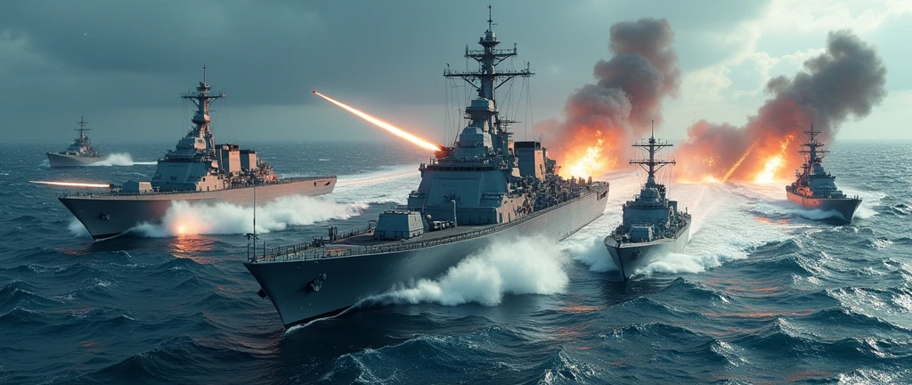 Battleship, naval battle, bombardment