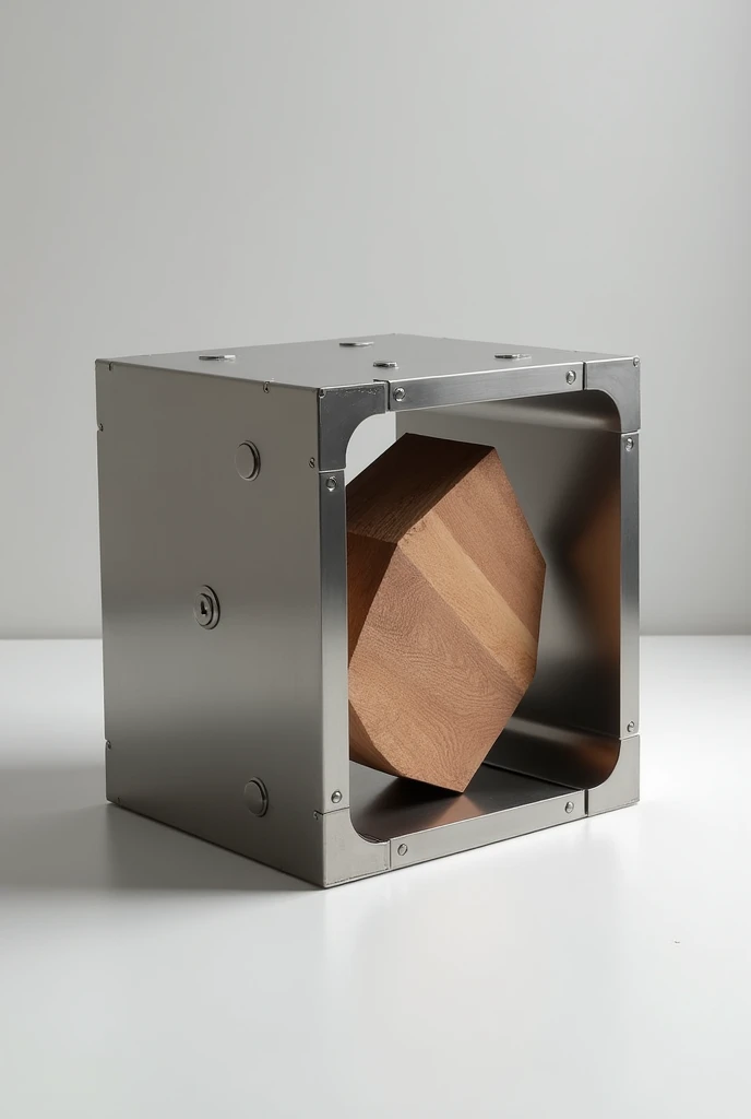 metal matrix in the shape of a cube with a wood inside