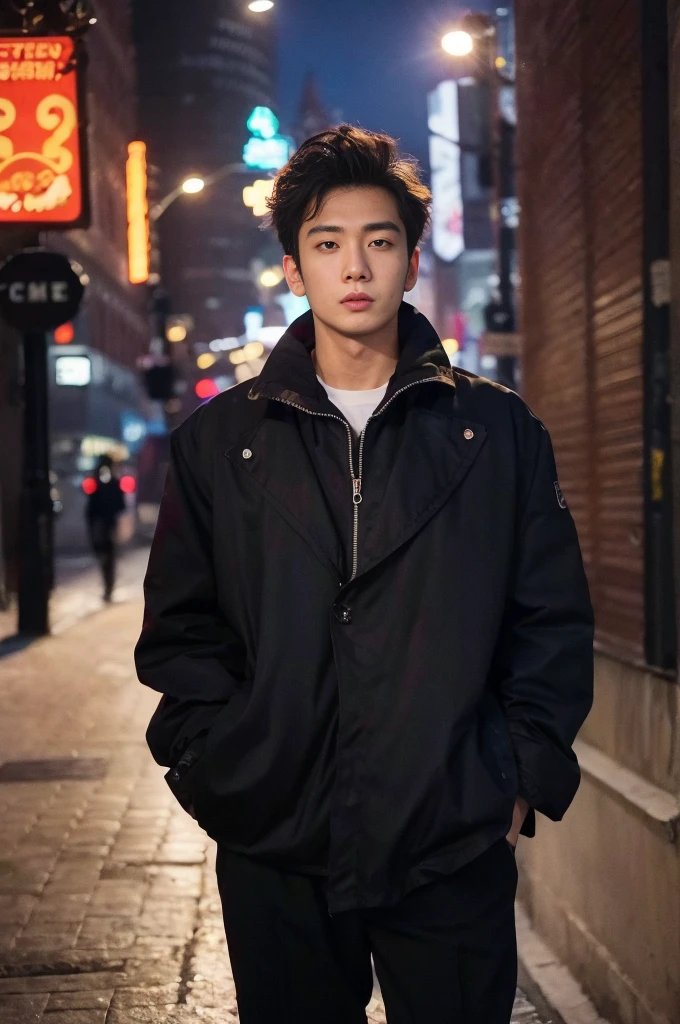 Photorealsitic, 8K full body poster, a handsome, a 2 man, A charming expression, detailed face details, TOKYOcty, Winters, Shibuya in the background