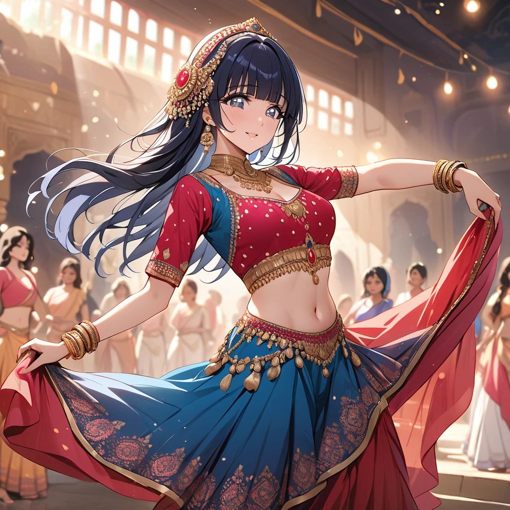 ((Highest quality)), ((masterpiece)), (detailed), （Perfect Face）、The woman is Reika Aoki with semi-long hair、A woman is dancing Bollywood dance in a Bollywood costume in India