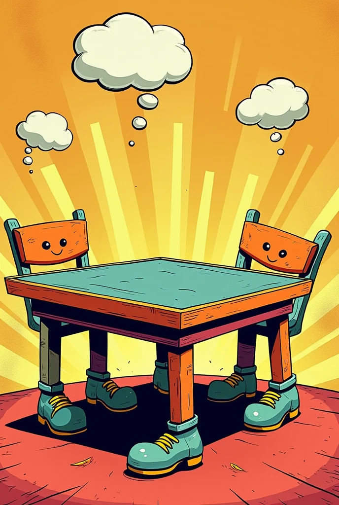 Comic-style table with its legs