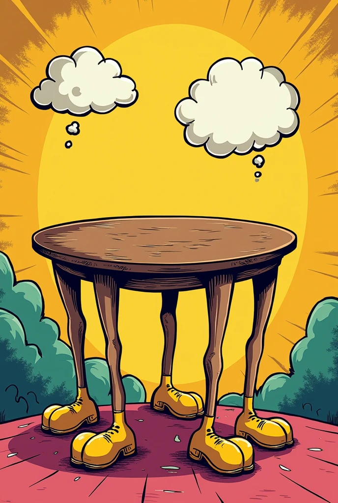 Comic-style table with its legs