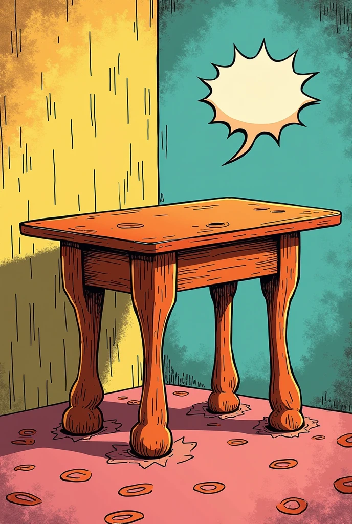 Comic-style table with its legs