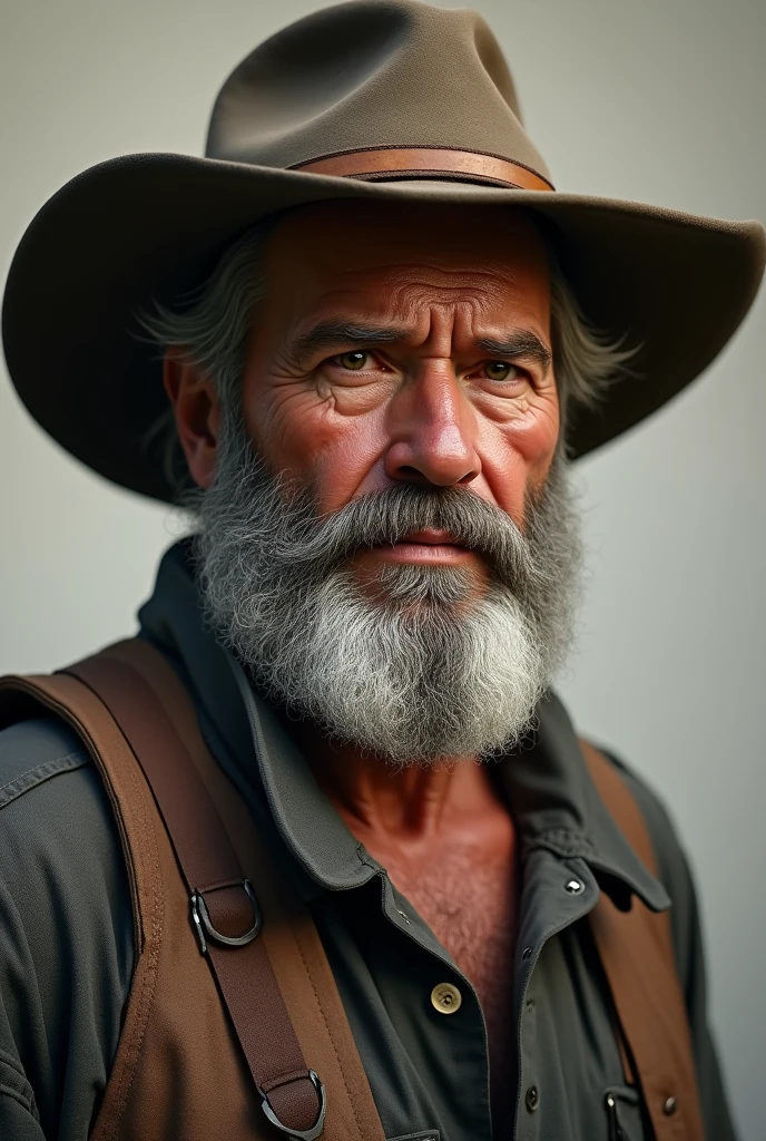 The man is a genuine man with a hat and a beard
