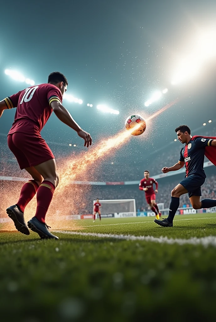 The match continued with both sides displaying extraordinary skills and teamwork. As the final whistle approached, the score was locked at 4-4. In the last minute, Iron Man launched a high-tech ball toward the goal, only for Ronaldo to intercept it with a stunning bicycle kick that sent the ball rocketing toward the Avengers' goal. But just as it seemed the game was won, Thor, calling upon the power of Asgard, struck the ground with Mjolnir, sending a shockwave that redirected the ball toward Ronaldo's goal.