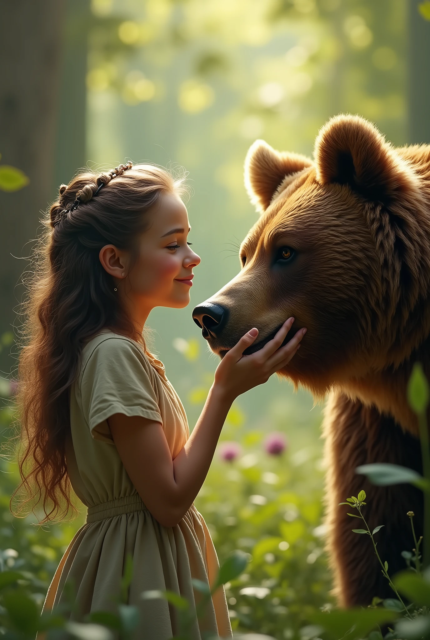 animal、bear、Higuma、bearと女性、Bring your face closer、animalとの友情、野生のbear,Growing up in the forest,Cute woman