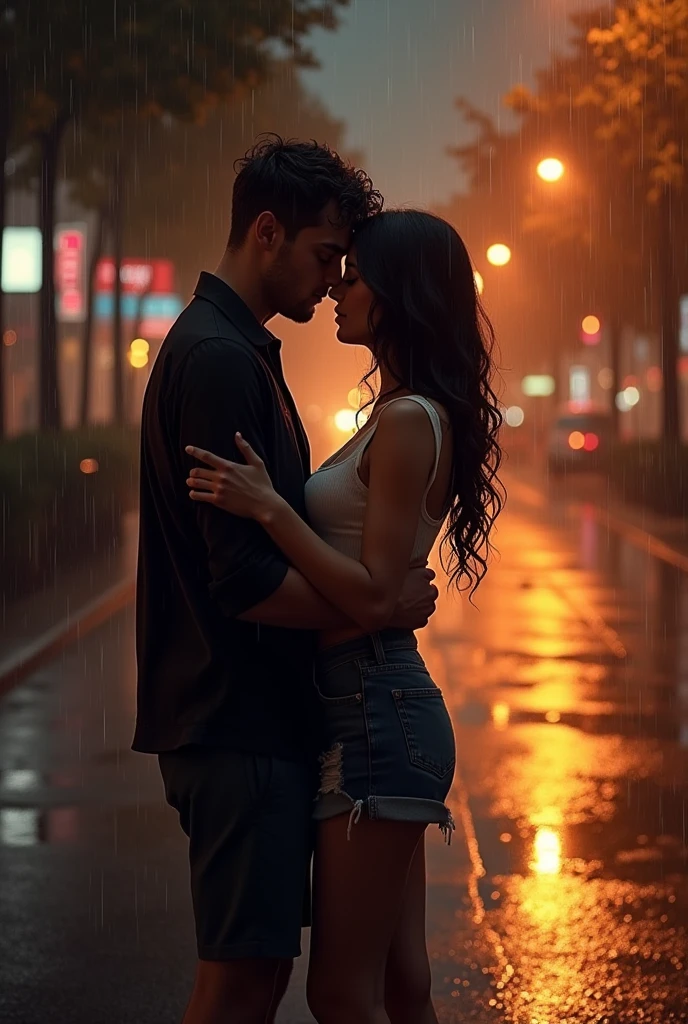 Young couple in rain