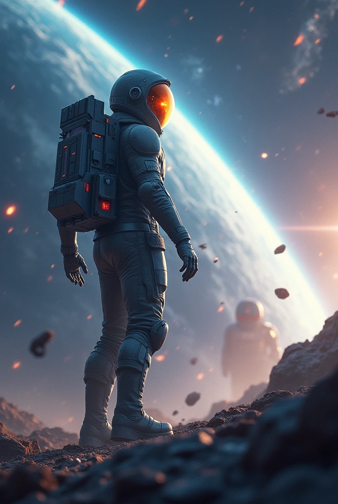 Create a video trailer for a game with character. game theme is space
