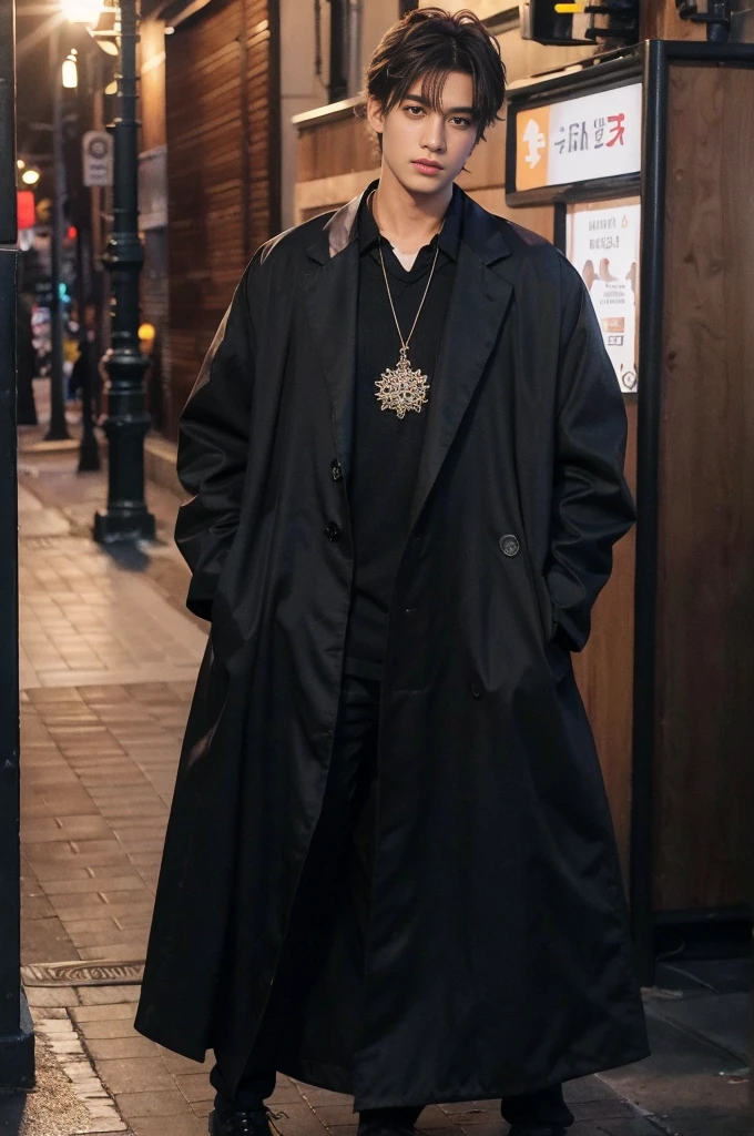 Photorealsitic, 8K full body poster, a handsome, a 2 man, A charming expression, detailed face details, TOKYOcty, Winters, Shibuya in the background