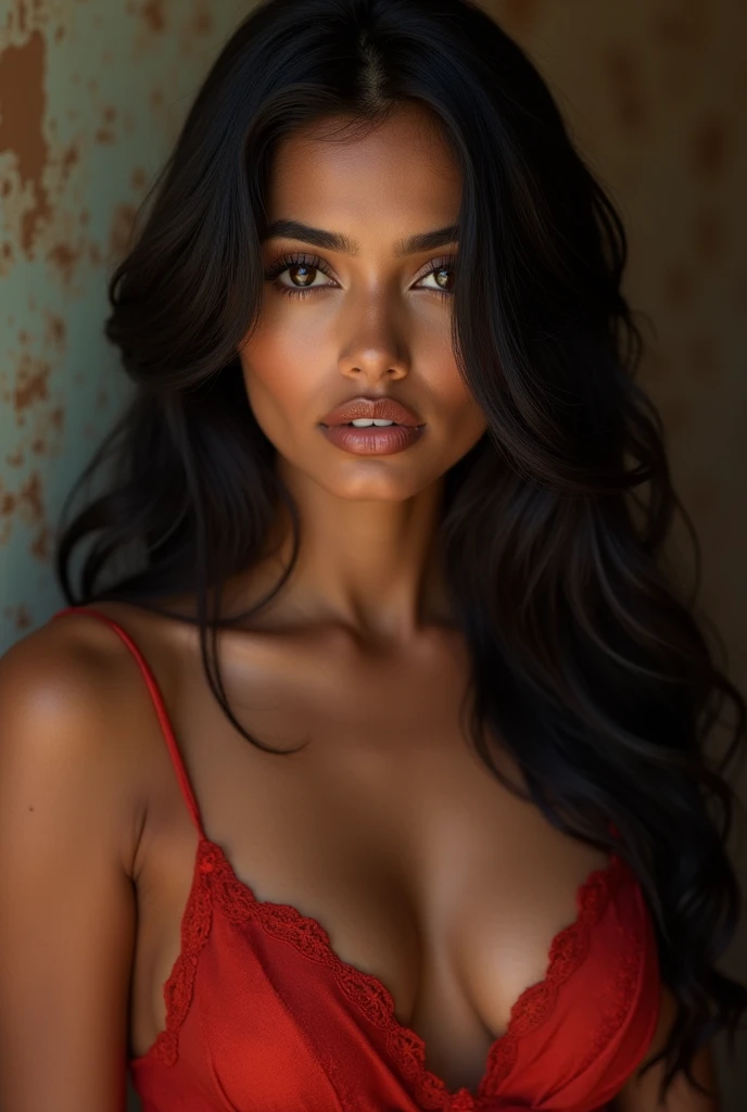 Almond eyes, plump lips, lean body ,perfect boobs, wheatish tone,jet Black hair,silky hair,indian