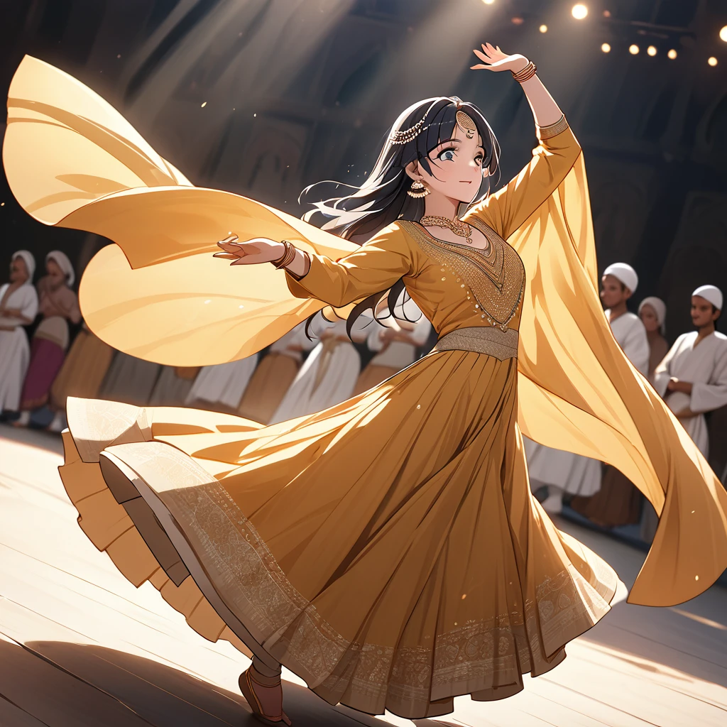 ((Highest quality)), ((masterpiece)), (detailed), （Perfect Face）、The woman is Reika Aoki with semi-long hair、A woman is dancing Kathak dance in a Kathak costume in India