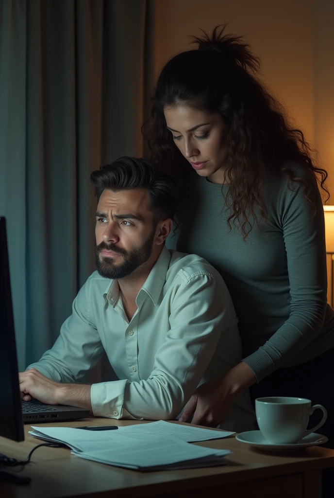Wife feeling betrayed seeing husband watching pornography on computer