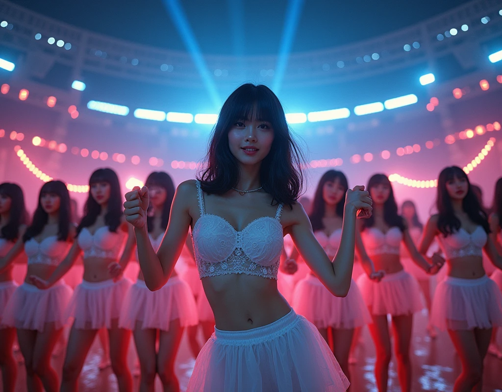 (((((Japanese Clone-girls=Myself))))), (((Super Best masterpiece Clone-girls Raw Photography Art))), (((16K, Highest quality, Ultra-high resolution, RAW Photos))), (((It's so unrealistic., With unparalleled depiction, With an unfathomable sight, An unprecedented and shocking worldview, Clone-girls: In a world of mass reproduction, Ultra-realistic))), (((Japanese Girls, Yamashita-mizuki, 24yo, Small face, Thick black hair, Semi-long hair, Dark Eyes, Mature face, Cute Smile, Smiling face, A gentle gaze, (((Very pleasant look)))))), (((Very beautiful detailed girls, Accurate body structure, Accurate body movements, Very detailed body, (((Super big breasts, Large bulge of ample breasts)))))), (((Idol group stage costumes, Short skirt, hour々I can see your pants, Cleavage Emphasis, Emphasise the fullness of your breasts))), ((((((((Very detailed, Myself cloning, Depiction of splitting oneself, 1Myself girl→1,000,000,000,000,000,000,000,000,000,000Myself cloning girls)))))))), (((((((Myself clone-girlsから, Myself keeps multiplying, (Very detailed and intricate, To the exact, Flawless, (((In the same female body,With the same face, With the same hairstyle, In the same clothes, At the same height, 同じSuper big breastsである))), In a detailed depiction), 1,000,000,000,000,000,000,000,000,000,000 people))))))), (((((Myself girls only))))), (((((1,000,000,000,000,000,000,000,000,000,000Myself girls))))), (((((Very detailed depiction, A singing and dancing Myself idol group, At the outdoor stage at night, A splendid dance performance, Over 100 people, Gaze into the audience, Fun and powerful singing, Dance with unified group movements))))), (((Very detailed, The auditorium is packed, The whole audience is Myself's crowd, Dressed differently from idol groups))), (Seven-coloured stage lighting, Shining a bright light on the idol group), (((((The camera focuses on idol groups., Clear and accurate perspective depiction, Ultra-wide field of view, Focus on the average value of the image))))), The best dance performance ever, Myself and the others were going crazy and the atmosphere was at its peak.