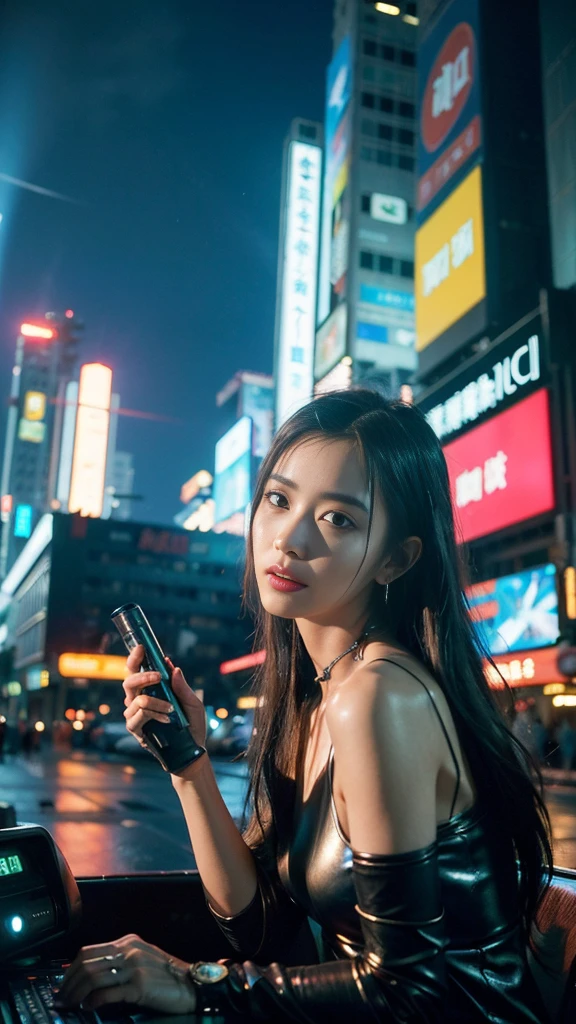 (Highest quality、Masterpiece、8ก、Virtual image、Gives light like a movie:1.3)、(cyberpunk、World of Science Fiction:1.4)、(The girl's trick:1.4)、2、cute little、Beautiful face、beautiful eyes、The skin looks realistic.、Beautiful skin、Plump、thick thighs、slave、white boots、Neon Street、seductive facial expressions、sexy pose、The skin looks realistic.、white hair、short hair,
