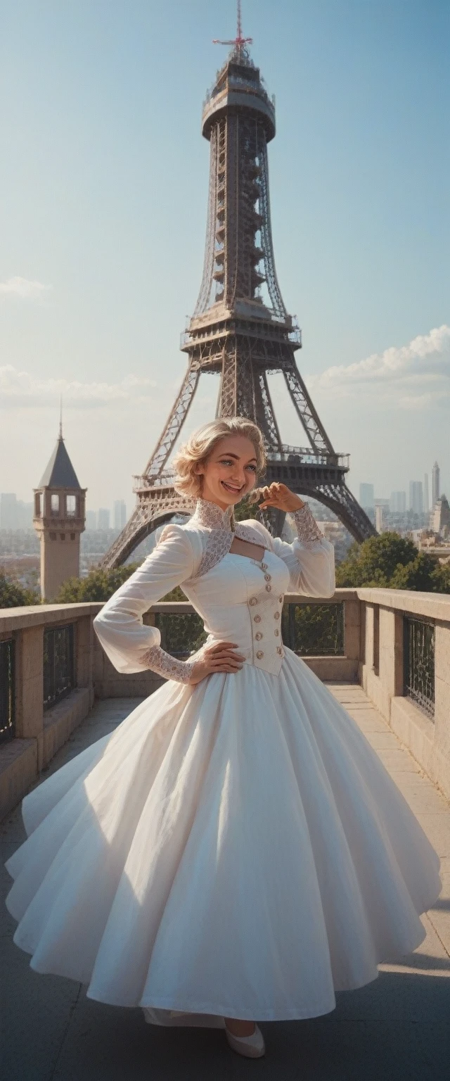 ultrarealistic soft focus photo of a 30-year-old thicc woman, dynamic pose, control tower, smiling, wearing Abaya Style Suit with intricate lacework and filigree