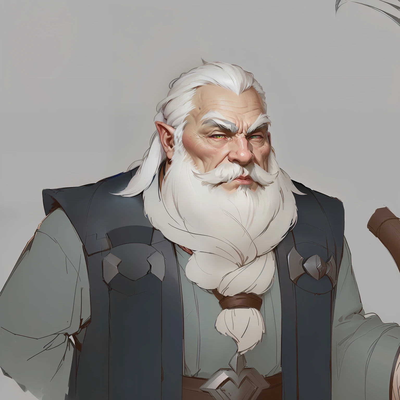 Old male teacher,dwarf with white hair, elder,Colorful character design, Character Art Close-up，Portrait concept art，League of Legends original art，Diablo concept art