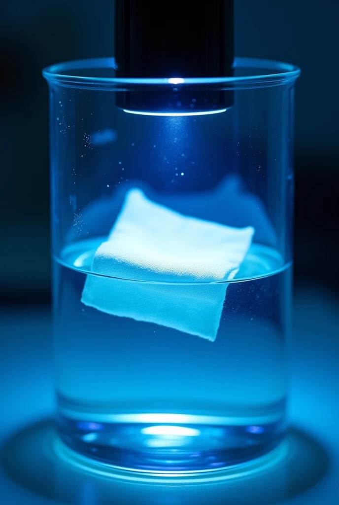A piece of white cotton cloth about 2 cm * 2 cm is  soak all in silver nitrate solution(in beaker science) with a UV lamp on top.