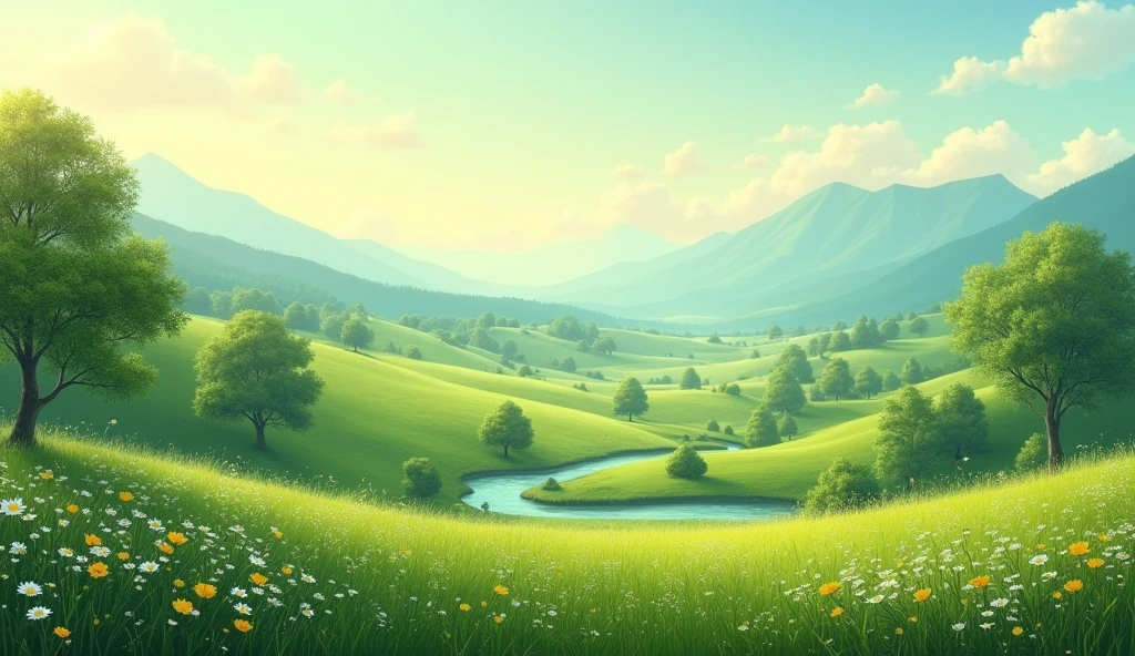 Background image of a peaceful landscape, with soft music playing