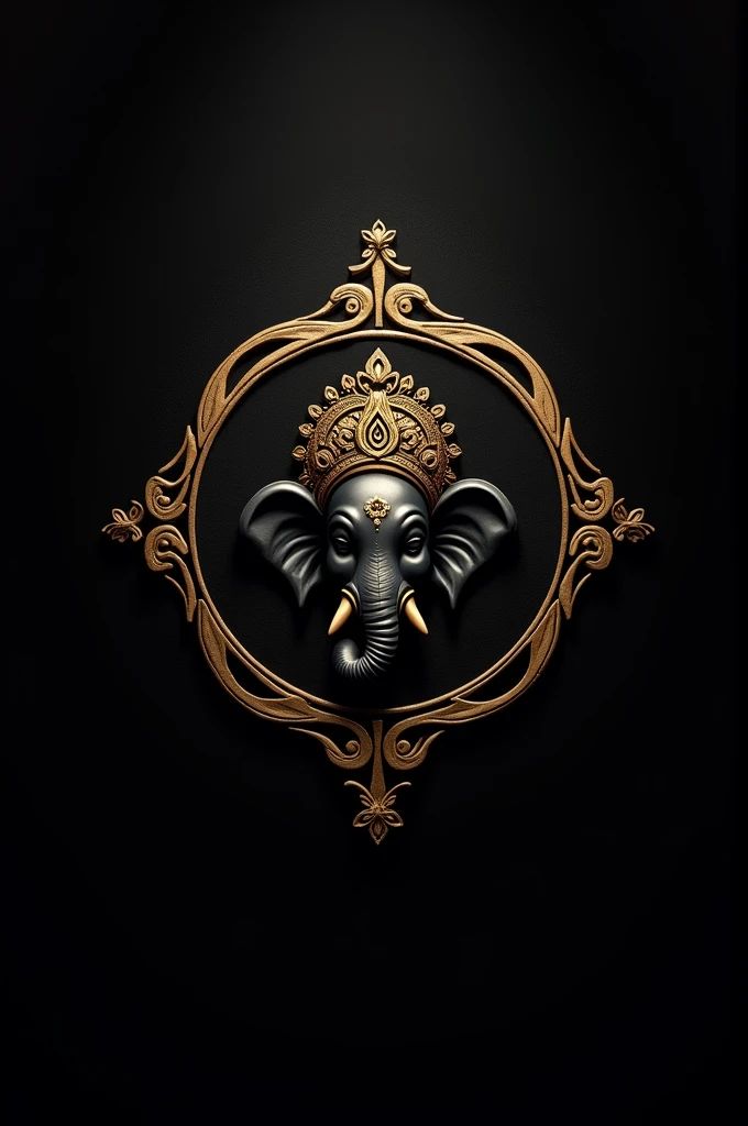 Ganesha logo with black and gold Background gold and only face little small with crown smaller