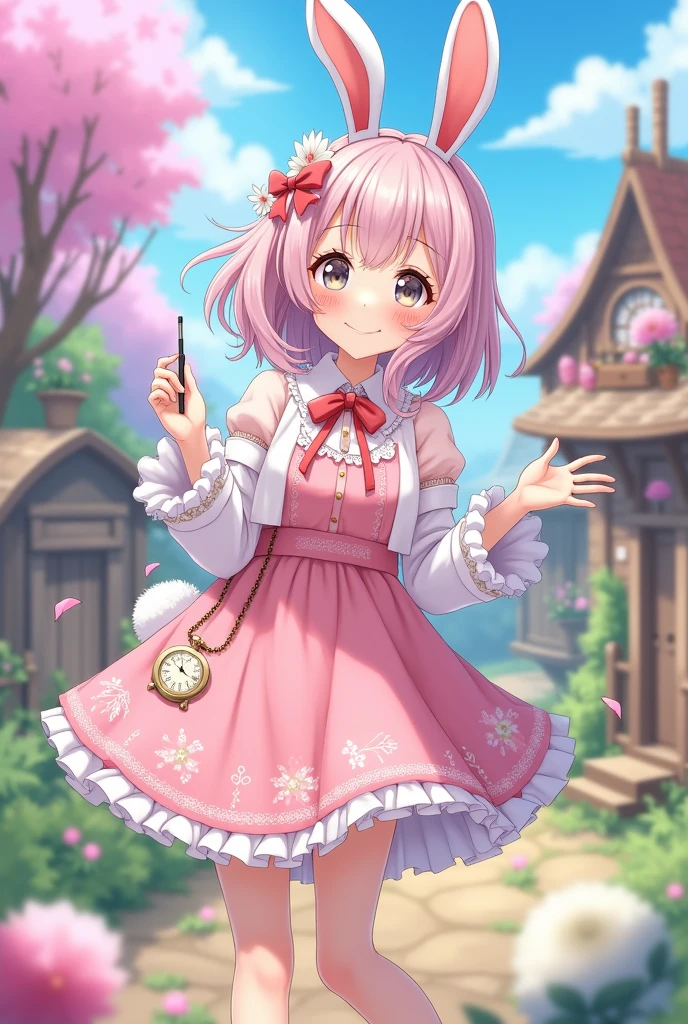 create a female anime character that uses rabbit accessories