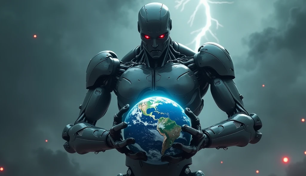 Ai holding the earth like a bad evil entity 