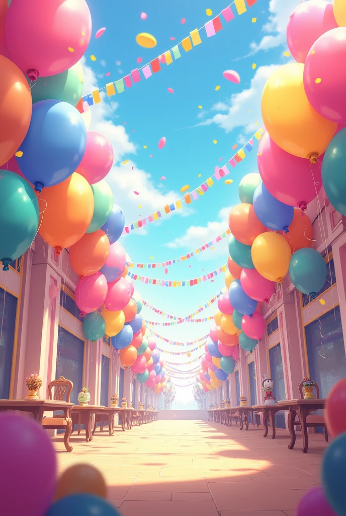 background,aniversary,colorful party,balloon,no people,anime