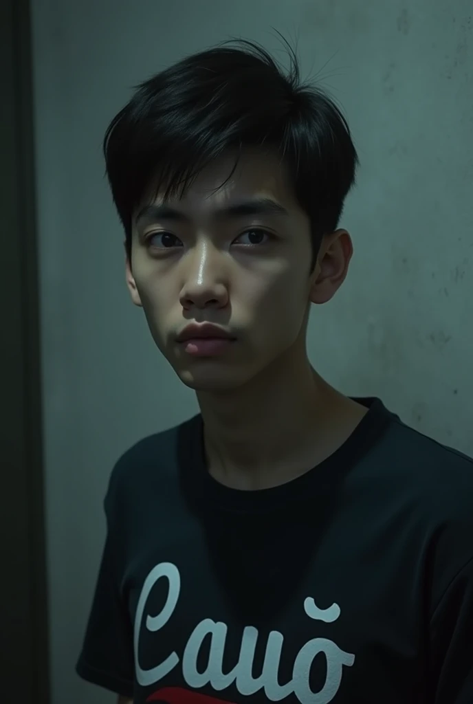 20 year old man with depression wearing a shirt with Cauã written on it