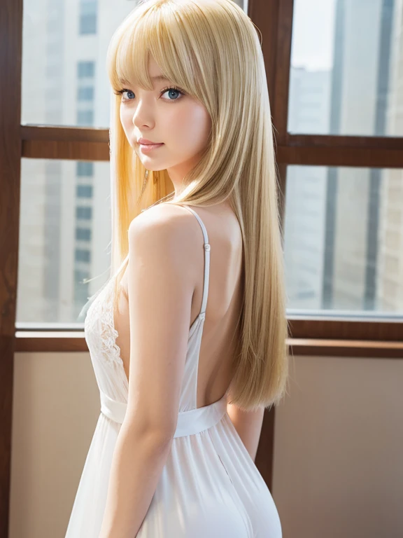 Amazing beauty of the world、clear white glossy skin、Bright blonde with a nasty look in front of her pretty face、Sexy big 20 year old cute beautiful girl、Sexy little beautiful face、bright, Glossy and very beautiful blonde straight hair、Bangs dancing in front of cute beautiful face、long silky bangs covering pale white light blue eyes,,,、Super long hair with hair that hides a sexy face、sexy cute young woman、Very beautiful super long blonde shiny and beautiful hair、small face beauty、brightexpression、Glossy skin、cheek gloss, super high quality, 8k,High Resolution Skins, Actual,1 person,whole body,Persistence,blonde, Long Hair,Large Breasts,Peach butt transparent T-back、Transparent lace nightgown