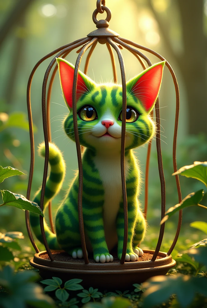 The watermeloncat in a cage