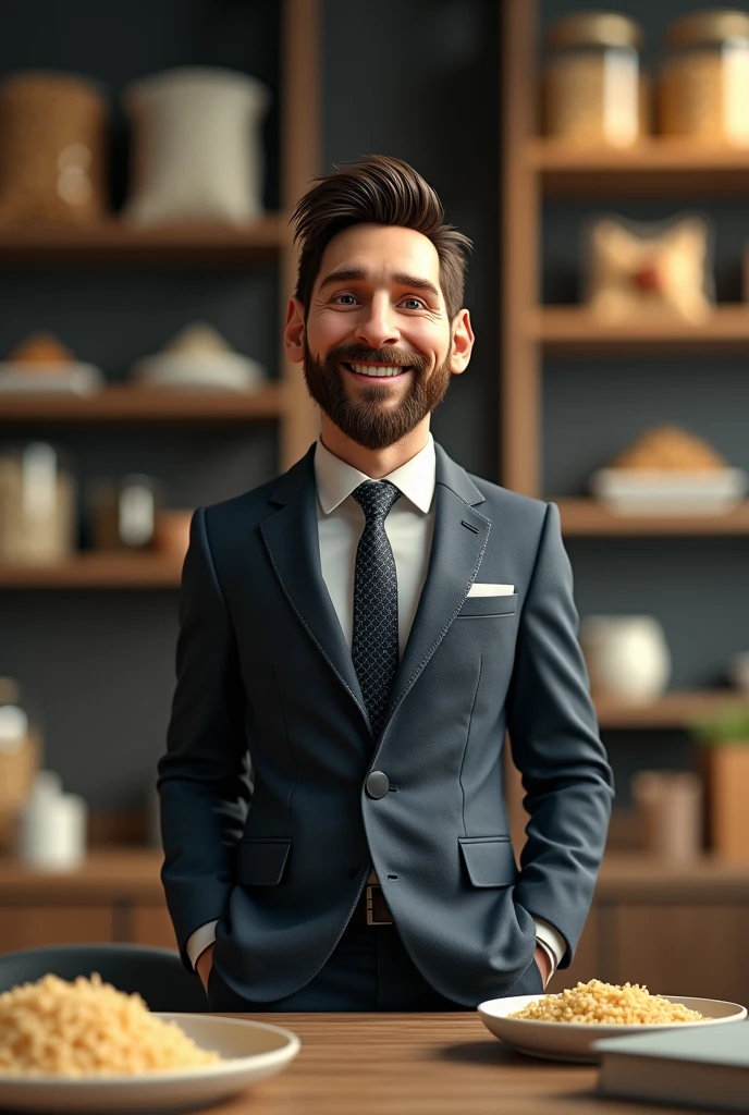 Messi as a puped rice business man